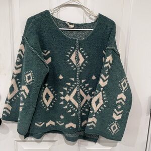 Entro Teal and Cream Patterned Sweater